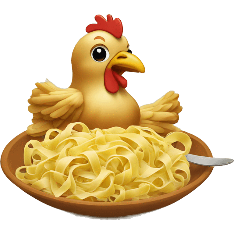 Chicken eating fettuccine emoji