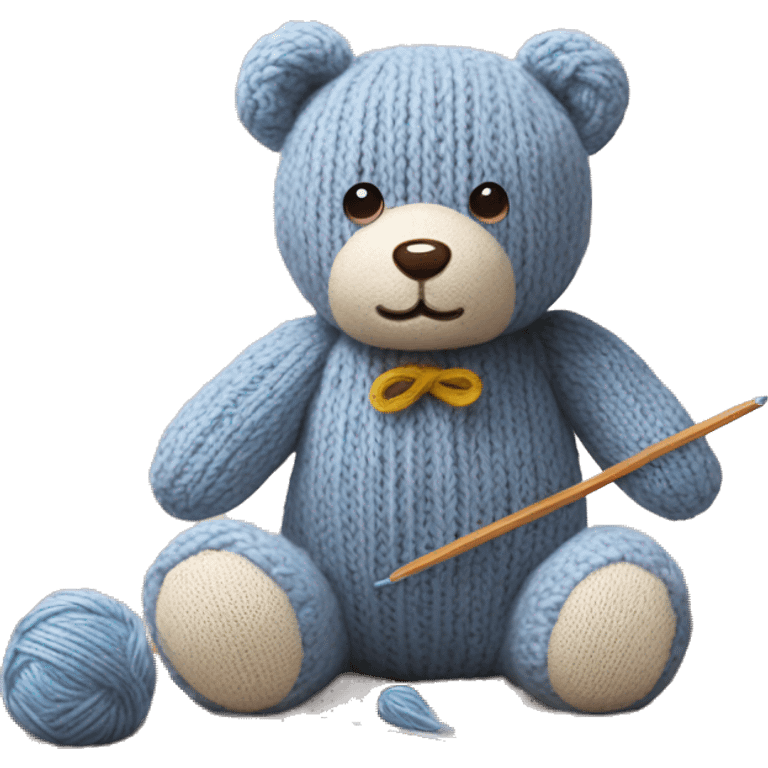 a teddy bear with knitting in progress next to it emoji