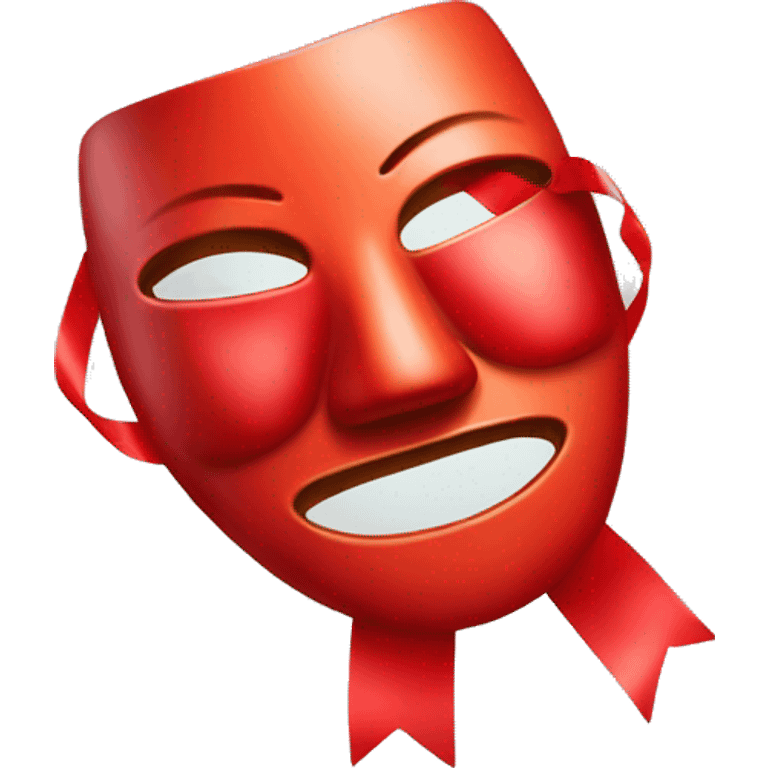 a comedy mask with a body made of four pieces of red shiny ribbon emoji