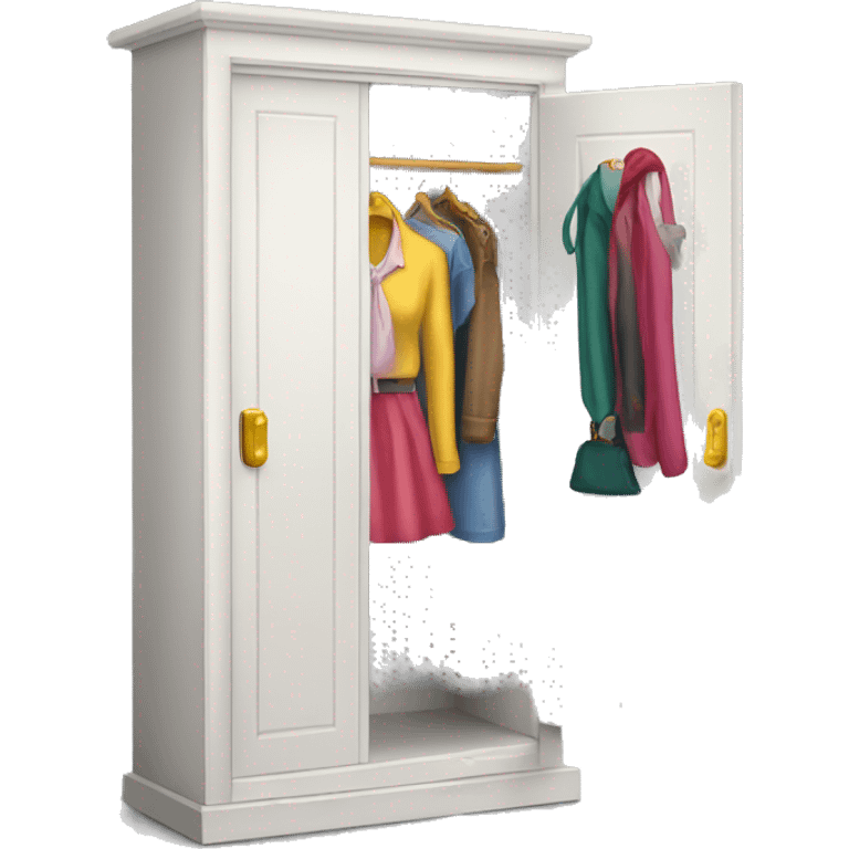 Women's emoji wardrobe door with various accessories peeking out from inside emoji