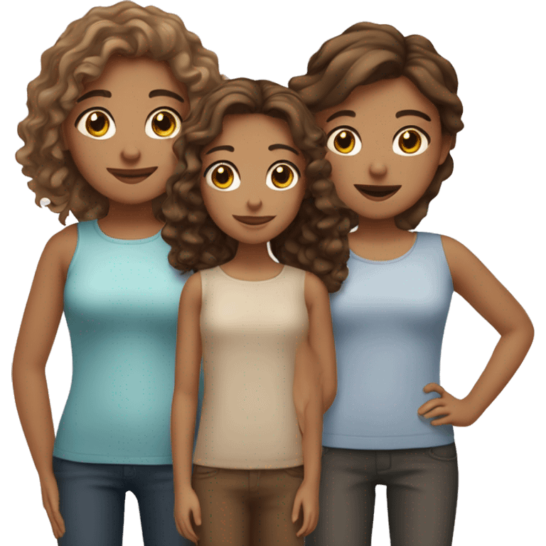 3 girls, one with straight brown hair, other with wavy brown hair and the last one with curly light brown hair  emoji