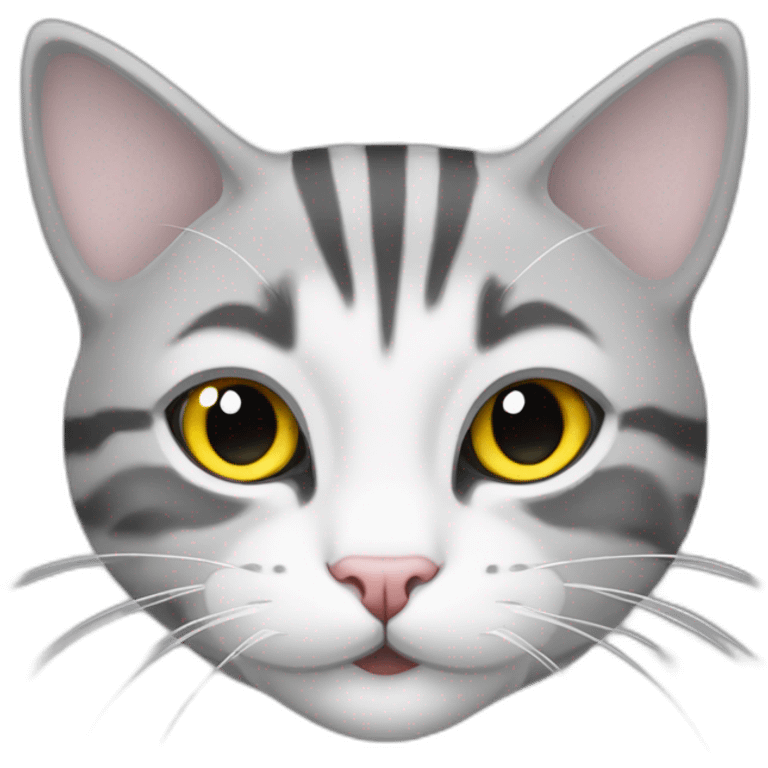 light colored grey and white tabby cat head little fluffy and cute smile with yellow eyes and black public emoji