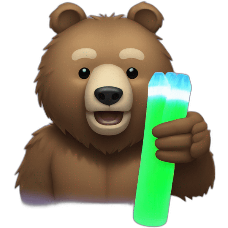 Grizzly head and hands with 2 glow stick emoji