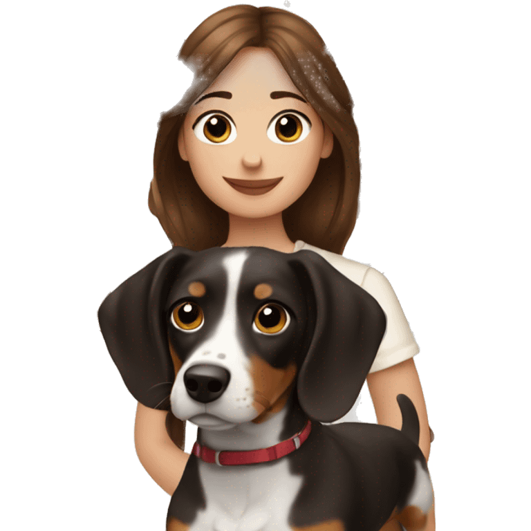 brown haired girl with black merle dachshund  emoji