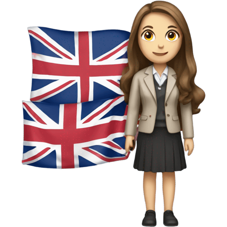 English teacher female with long brown hair and Britain flag emoji