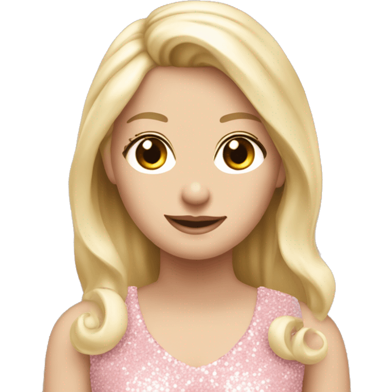 blonde whte girl in light pink sequins dress doing a carthweel emoji