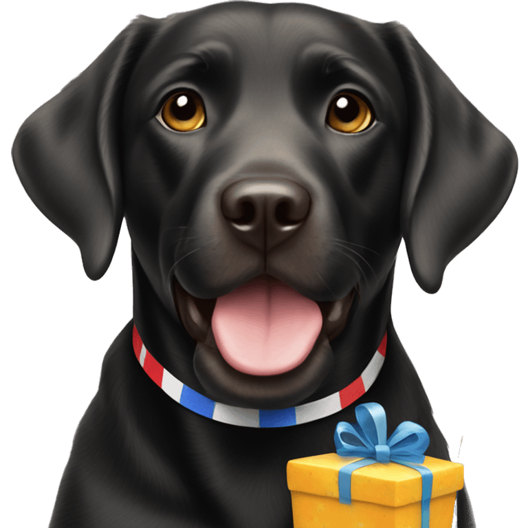 Black Labrador with happy birthday flag emoji