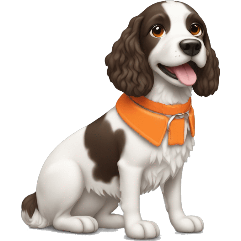 Small Munsterlander dog with orange collar  emoji