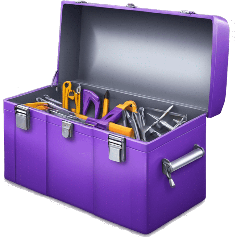 Realistic metallic purple tool box with top open and purple tools inside of it isolated.  emoji