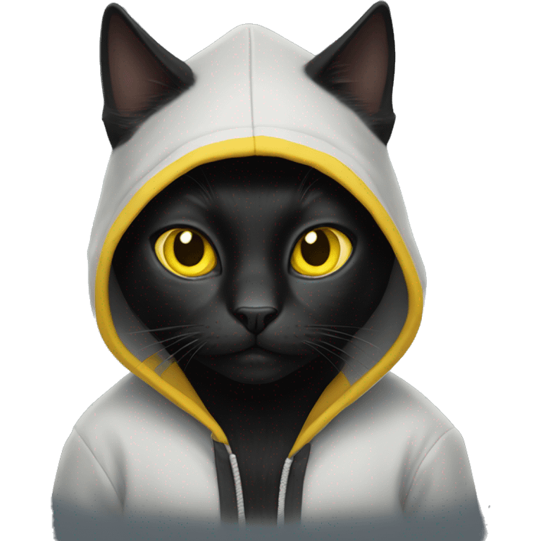 Black cat with yellow eyes wearing a hoodie  emoji