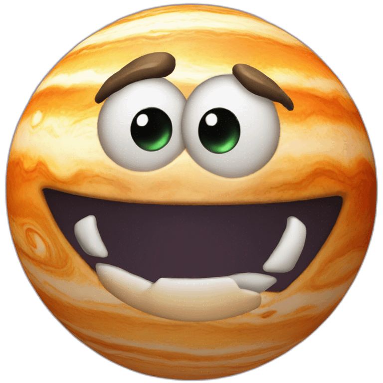 3d sphere Jupiter with a cartoon smiling skin texture with big stupid eyes emoji