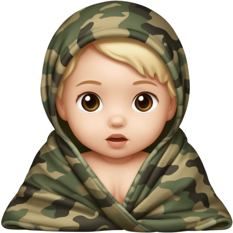 Little baby girl wrapped in a camo blanket  emoji