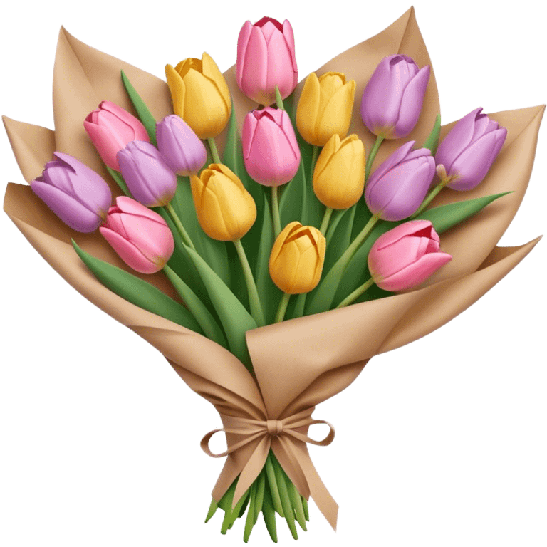 pastel tulip bouquet wrapped in brown paper emoji