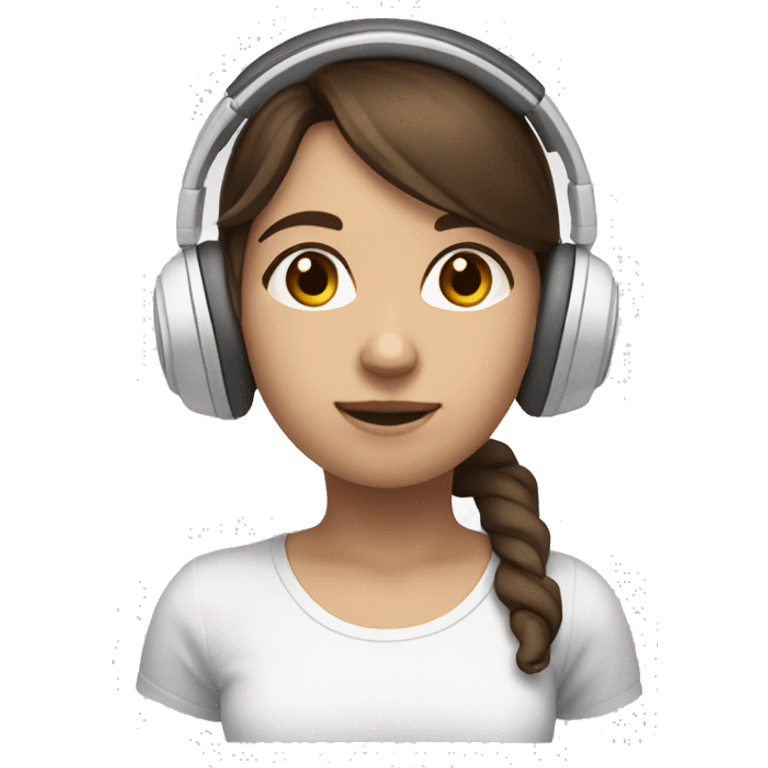 Girl with brown hair brown eyes and white gaming headset on emoji