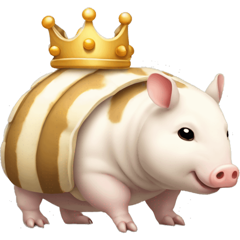 Beige and white piebald chubby round armadillo pig panda centipede armadillo wearing a crown emoji