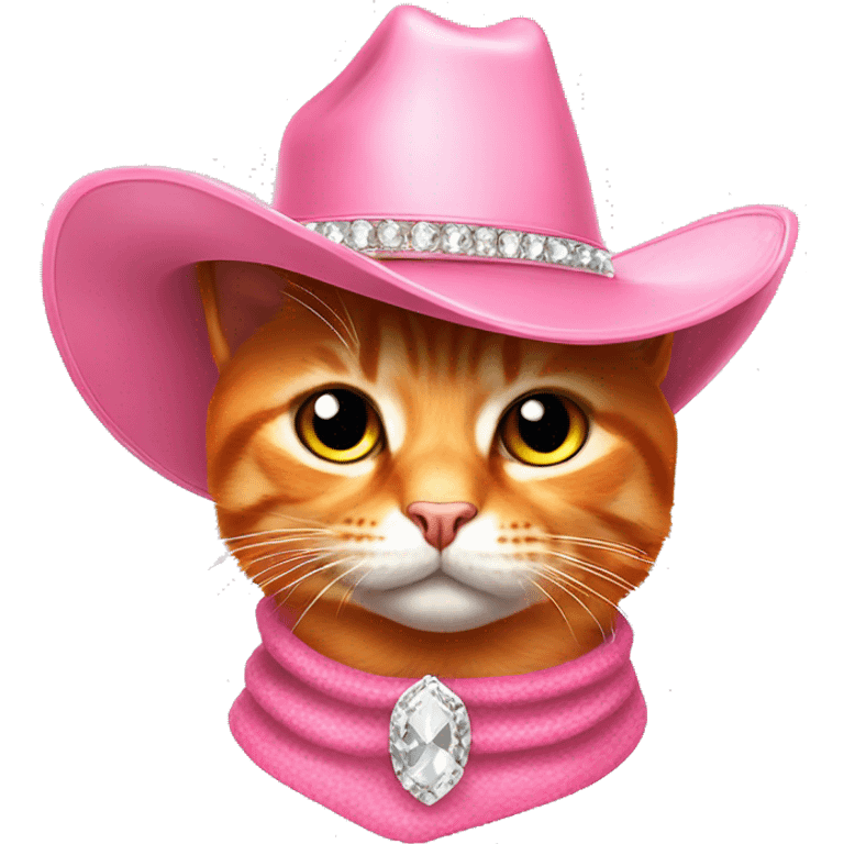 orange realistic cat wearing a bedazzled pink cowgirl hat  emoji