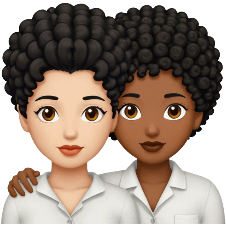 lesbian couple with curly black hair. white has brown skin, the other has white skin  emoji