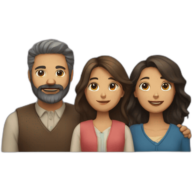 A family with a woman and a man with beard and a black cat emoji