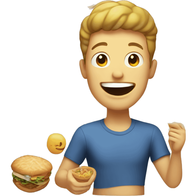 guy pleased with a yummy food emoji