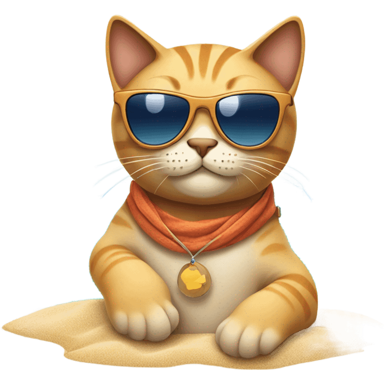 Cat with sunglasses chilling on a beach emoji