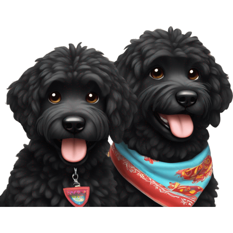 2 BLACK Groodles with a big smile. Also with a bandanna around its neck. Both Dogs need to be all black fur emoji