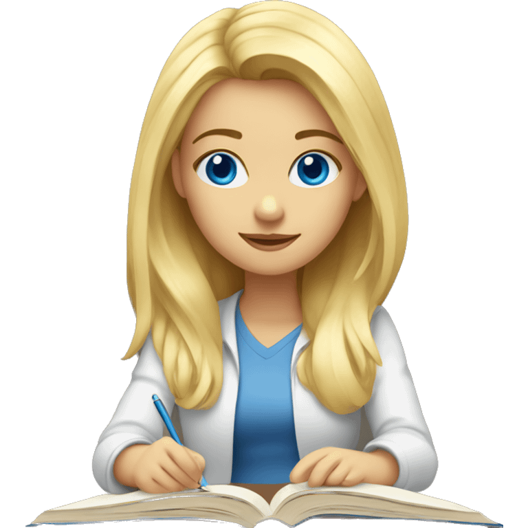 blonde girl blue eyes studying emoji