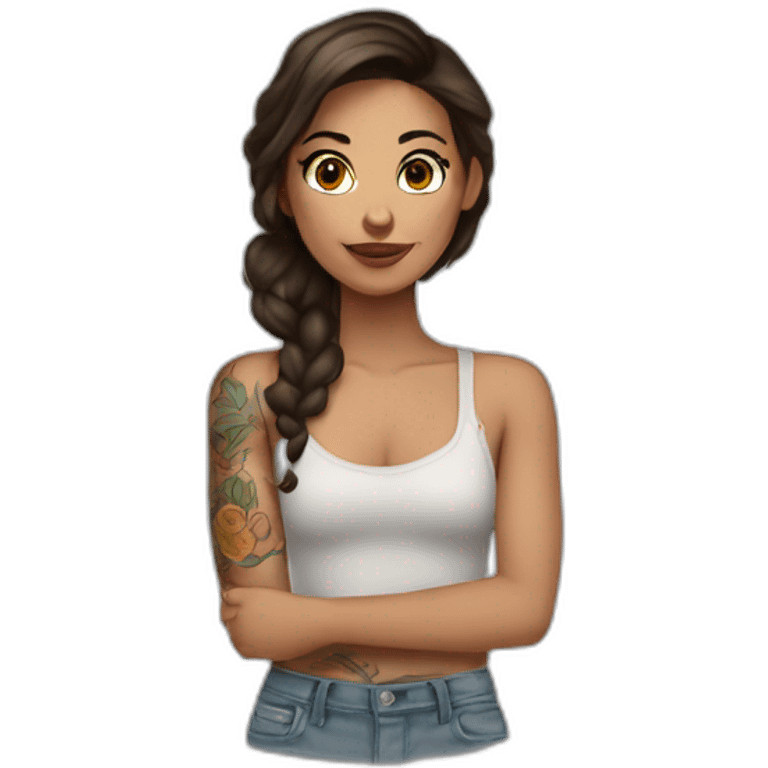 femme brune avec tatouages sur les bras emoji