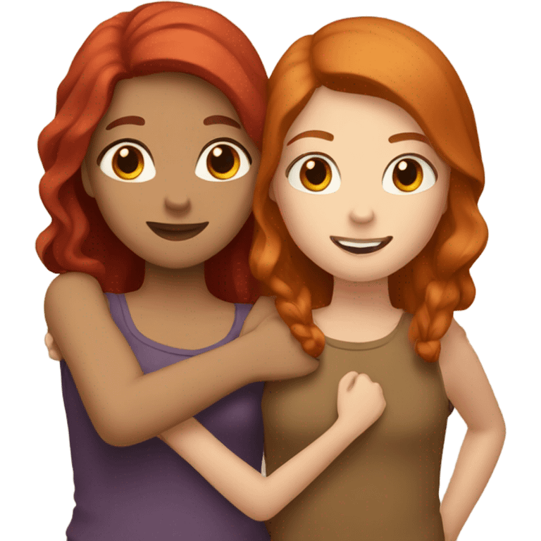 Girl and girl hugging one with red hair and one with brown hair  emoji