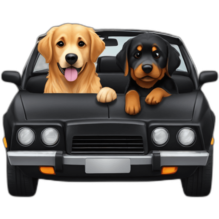 Golden retriever and rottweiller in a dark cabriolet emoji