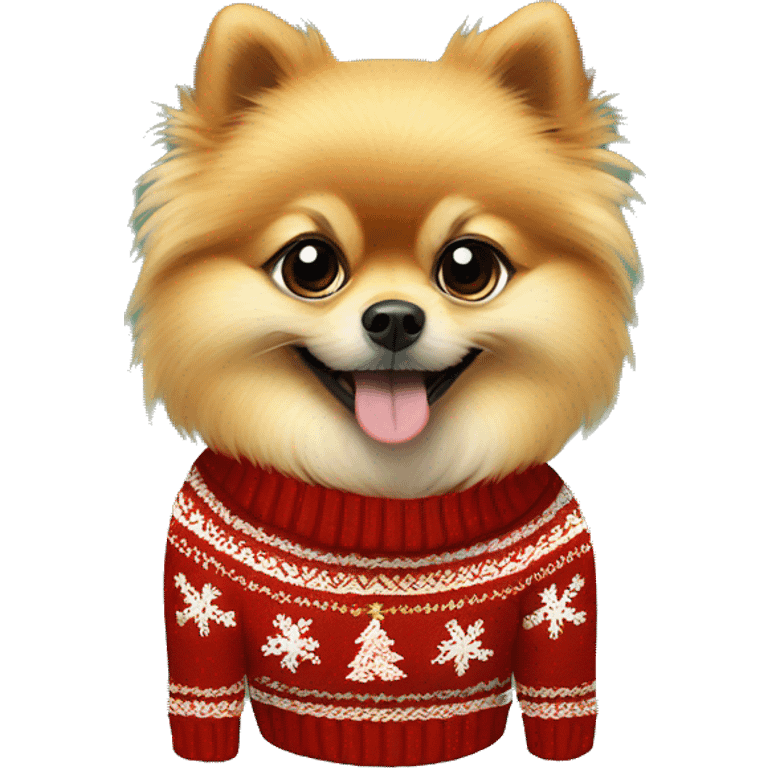 Pomeranian dog wearing christmas Sweater  emoji