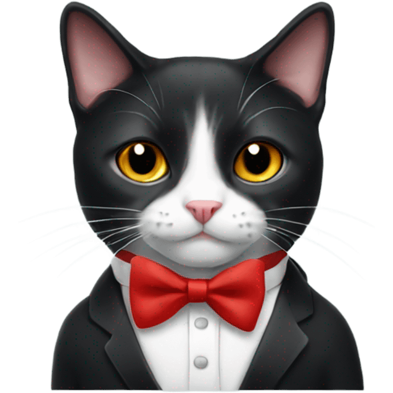 Tuxedo cat with a red bow tie emoji