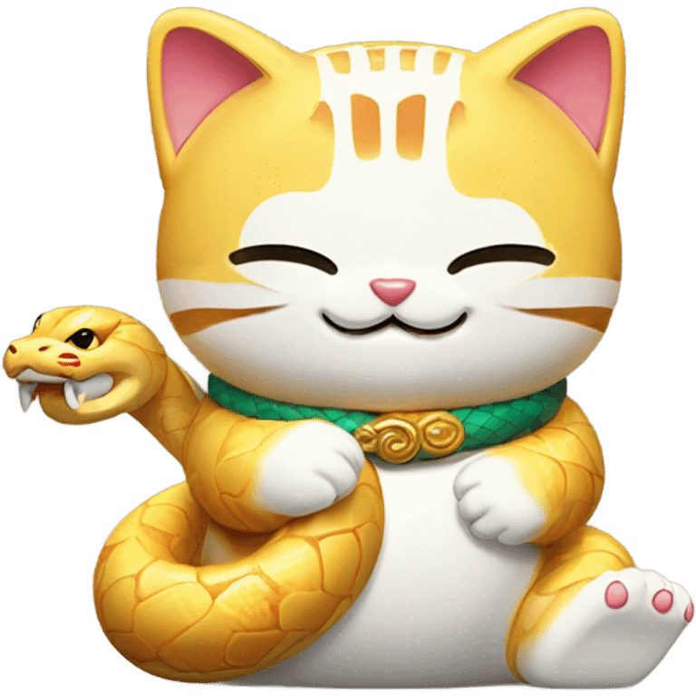 Maneki Neko with a cute snake emoji