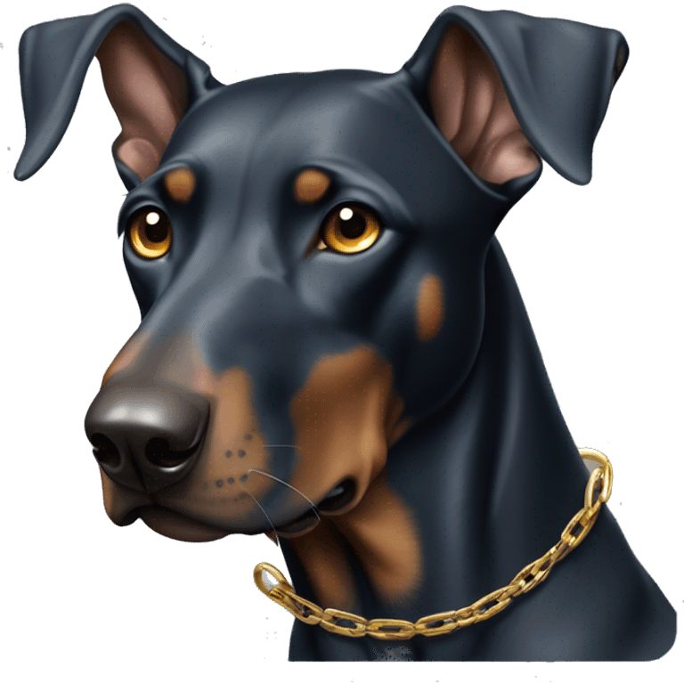 Doberman Gris con ojos azules y una cadena dorada  emoji