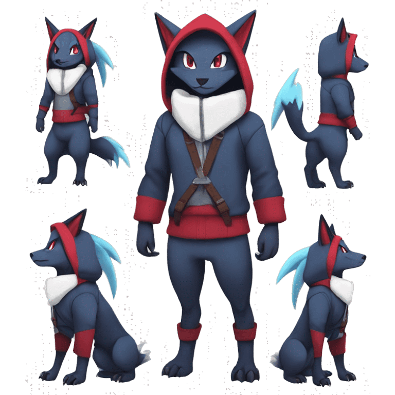 Cool Edgy Zoroark-Absol-Zangoose-Sneasel-Quilava with a collar and hoodie-sweater and harness on, full body emoji