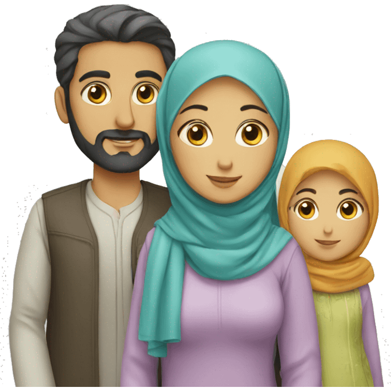 persian family with hijab and 2 kids emoji