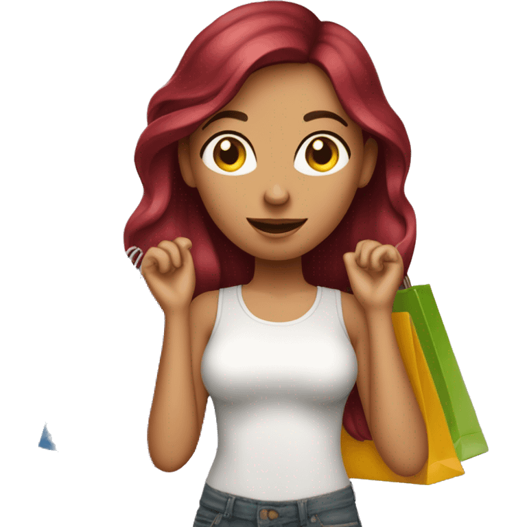 Long Burgundy haired girl, shopaholic, carrying a lot of shopping bags emoji