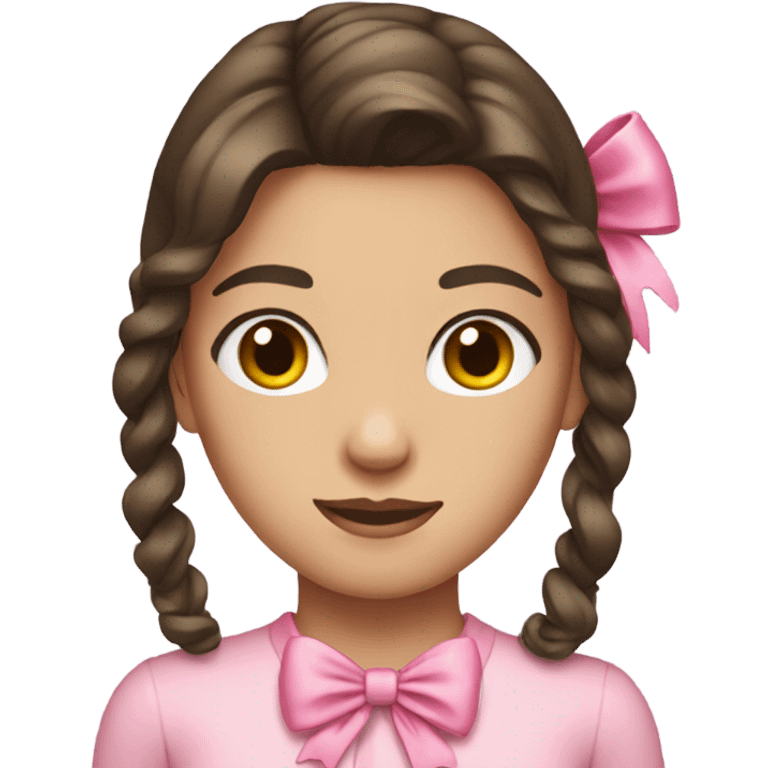 A brunette wearing a pink bow emoji