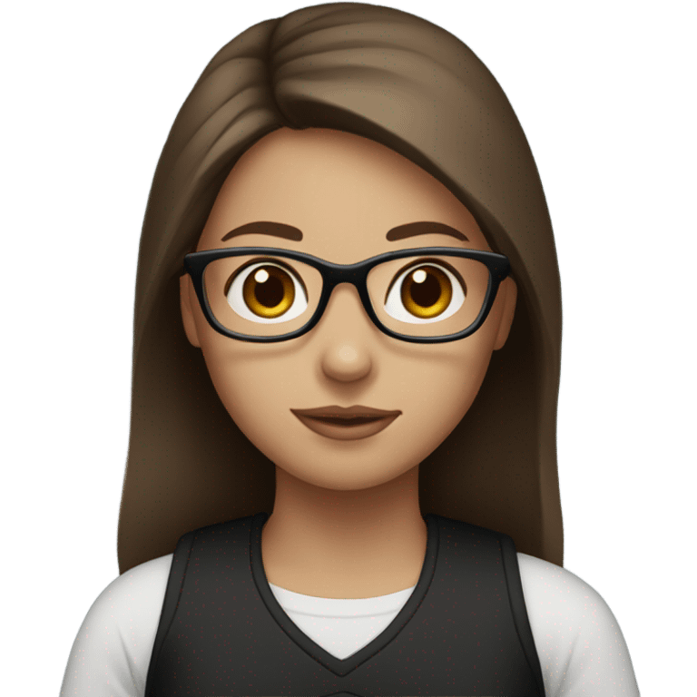 Girl eyes blue brown hair with black glasses emoji