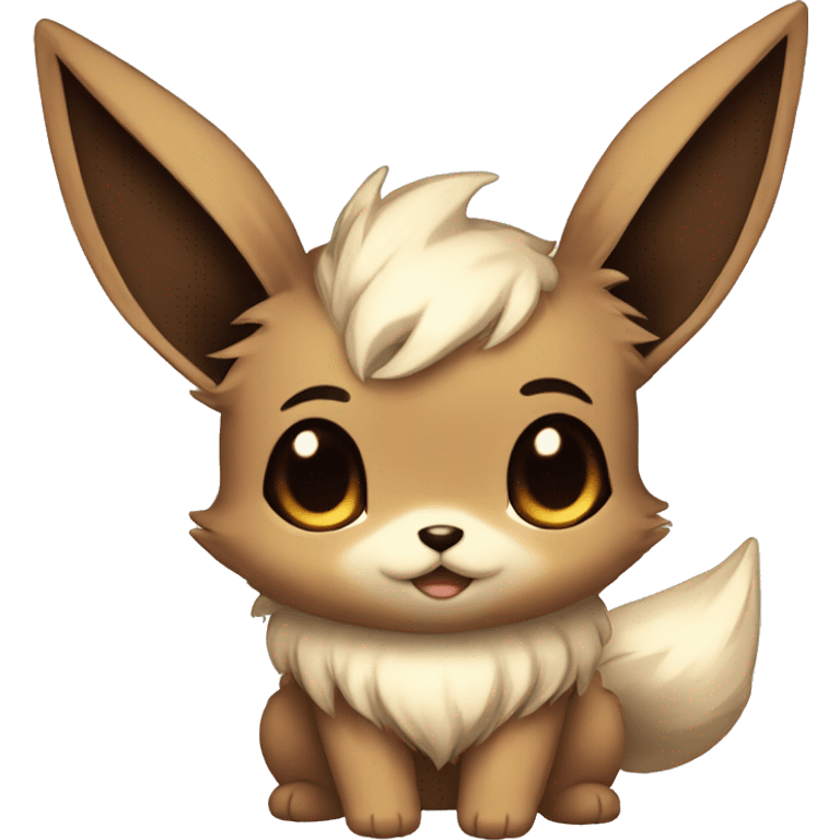 Kawaii Shiny Eevee with dark brown long emo hair covering her eyes Full Body emoji