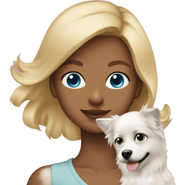 Blonde girl blue eyes holding spitz  emoji