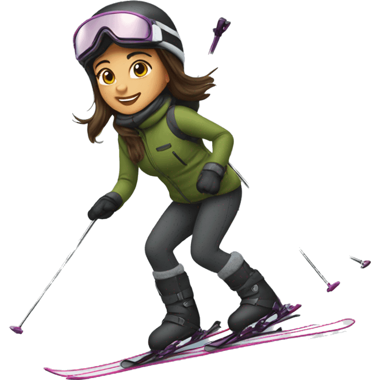 Brunette Girl skiing  emoji