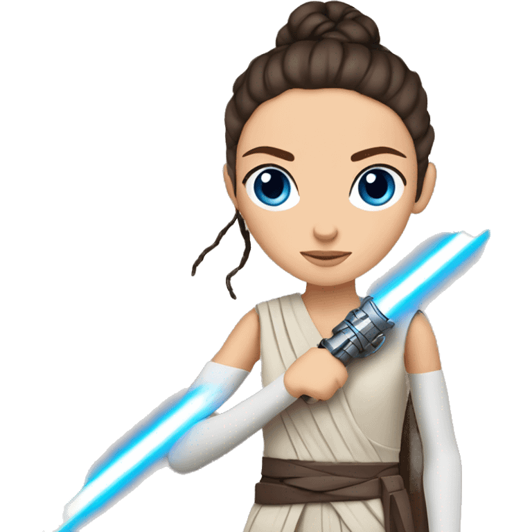 star wars rey with blue eyes and braids and light saber emoji