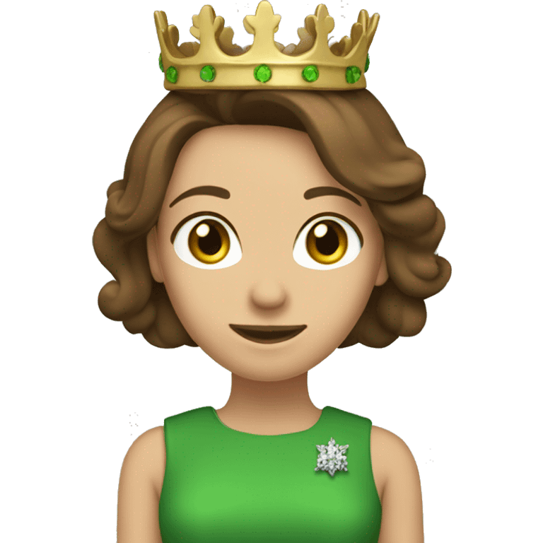 pretty 40 year old woman with grass green eyes and shoulder length straight brown hair wearing royal crown emoji