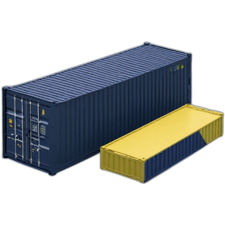 Small claster of futuristic containerainers of different shapes colored matte navy blue, green and yellow emoji