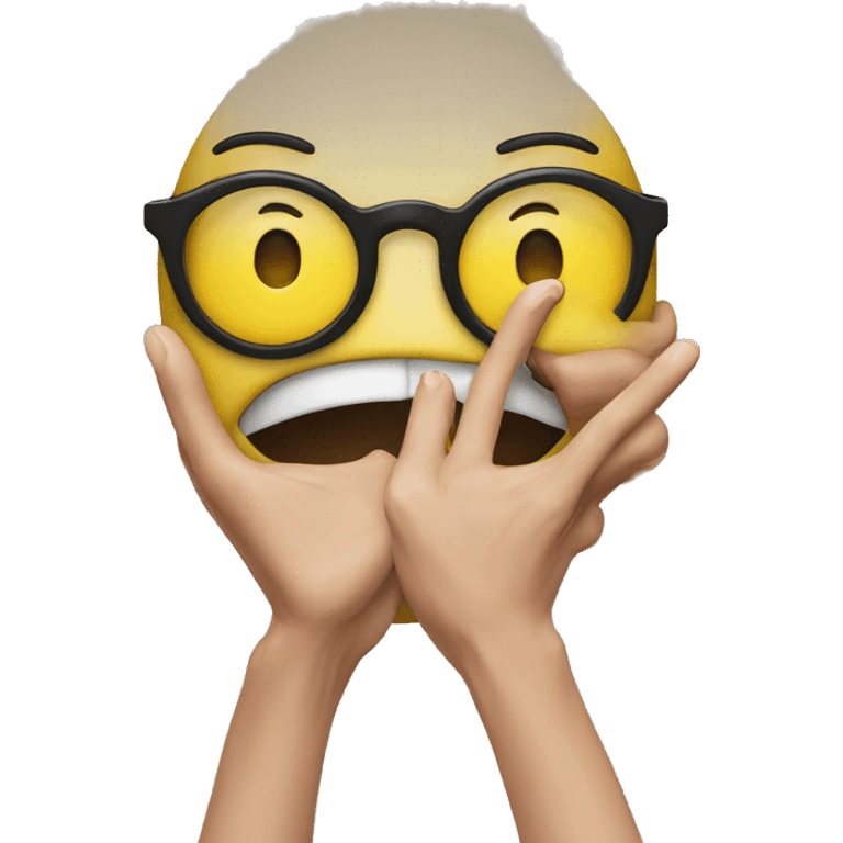 A yellow emoji face covering its eyes with one hand while peeking through the fingers with an unopened mouth. emoji