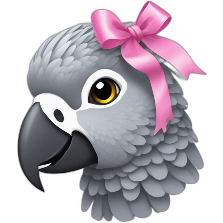 African grey parrot wearing a pink hair ribbon emoji