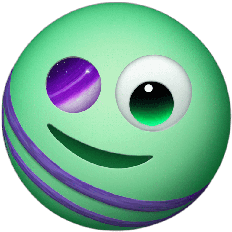 green planet with purple saturn rings and white moon emoji