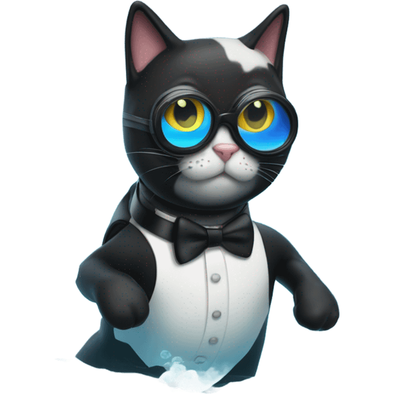 Tuxedo cat scuba diving emoji