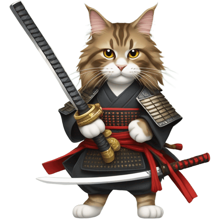 Samurai maine coon with catana emoji