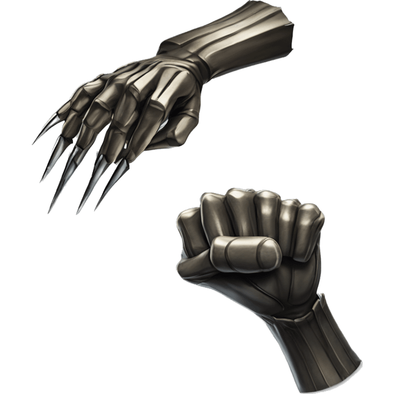 "Three sharp, metallic claws extending from a fist like wolverine from marvel emoji